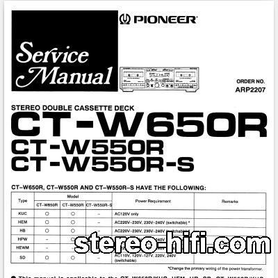 Mai multe informații despre "Pioneer CT-W650R, CT-W550R CT-W550R-S"