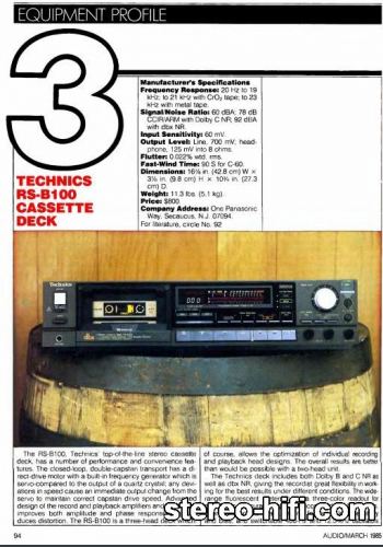 Więcej informacji o „Technics RS-B100 test Audio(usa) 3-1985”