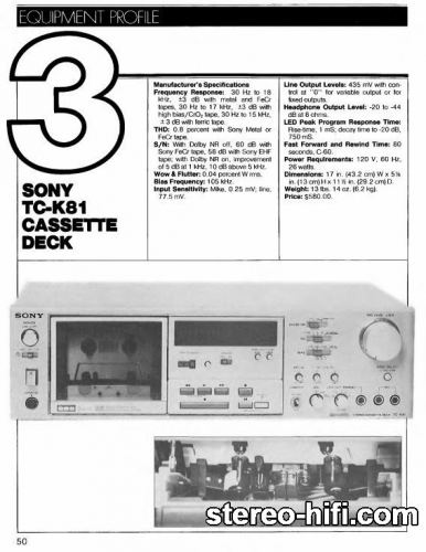 Więcej informacji o „Sony TC-K81 test Audio(usa) 11-1981”