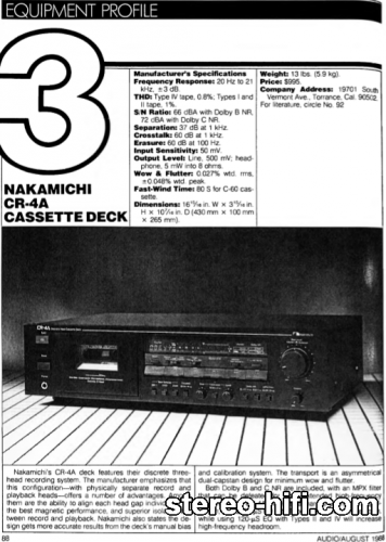 Więcej informacji o „Nakamichi CR-4A test Audio(usa) 8-1988”