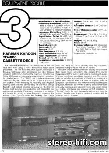 Więcej informacji o „Harman-Kardon TD4800 test Audio(usa) 2-1991”