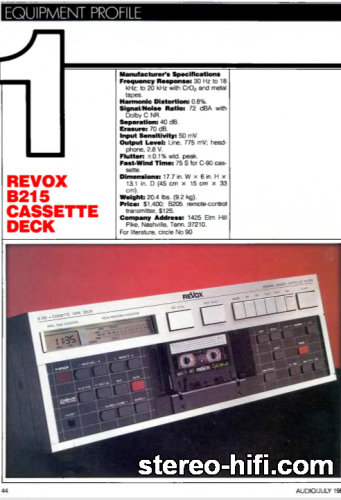 Więcej informacji o „Revox B-215 test Audio(usa) 7-1985”