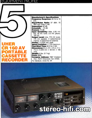 Więcej informacji o „Uher CR-160AV test Audio(usa) 1-1986”