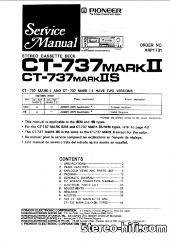 Więcej informacji o „Pioneer CT-737 MKII, CT-737 MKIIS”