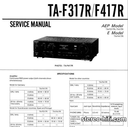 Mai multe informații despre "Sony TA-F317R, TA-F417R"