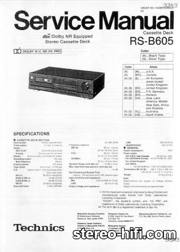 Więcej informacji o „TECHNICS RS-B605 Service Manual”